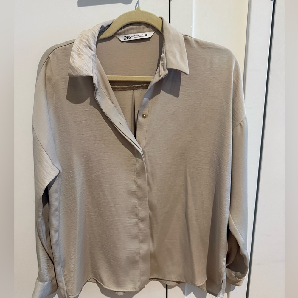 Cream Zara button down shirt